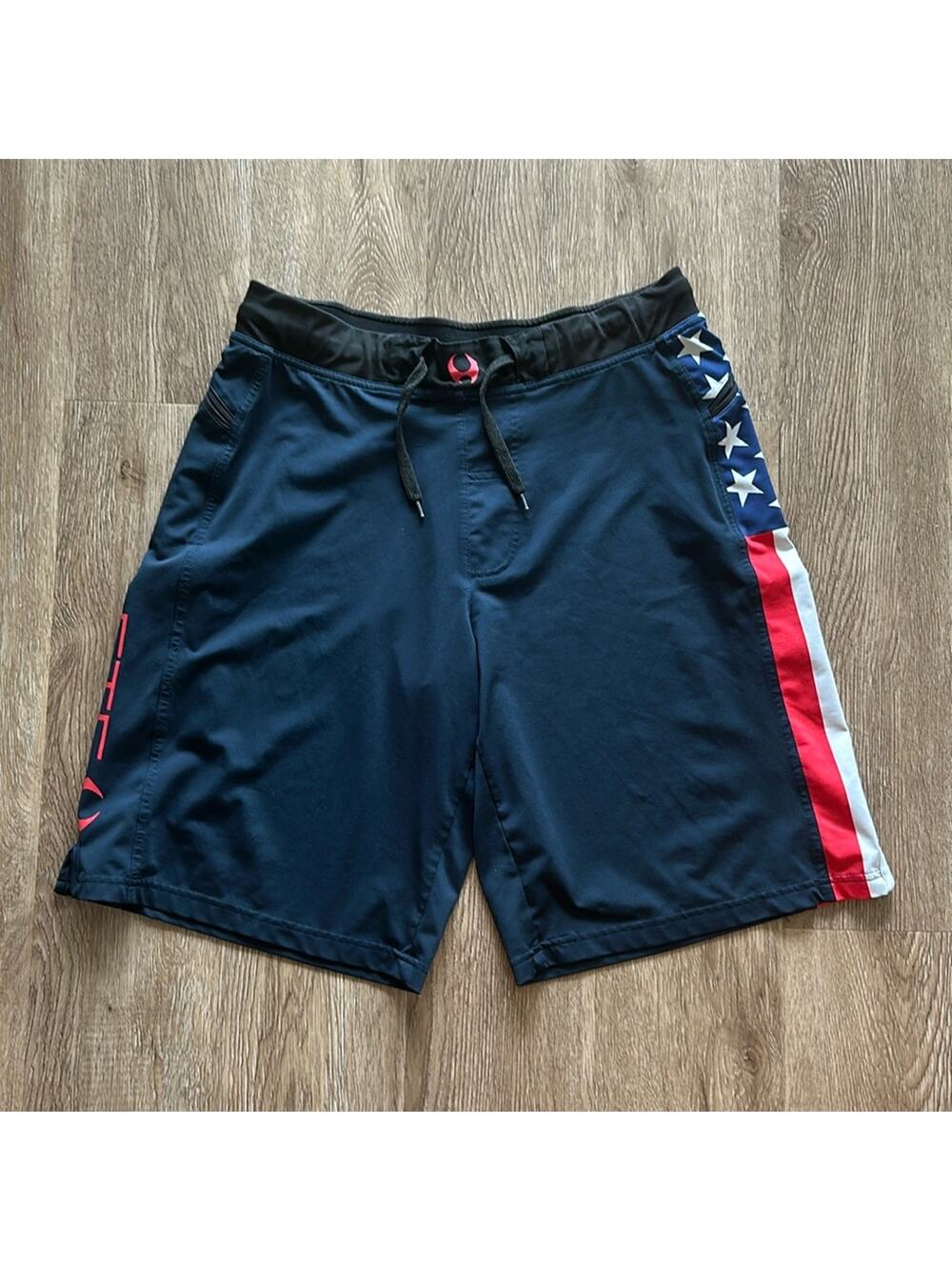 Hylete Helix Shorts Navy Blue Size Medium American Flag Athletic